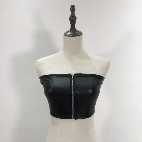 Rövid eko bőr mellszoba fekete színben cipzárral