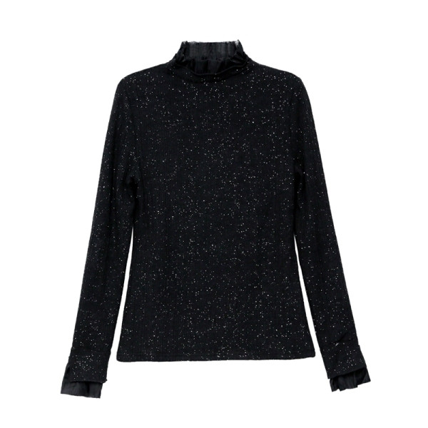 Μοντέρνα γυναικεία μπλούζα σε μαύρο και άσπρο με γυαλιστερό αποτέλεσμα