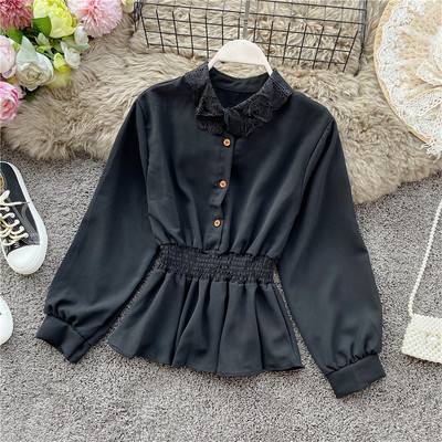 Modern női ing gombokkal és csipkével, különböző színekben