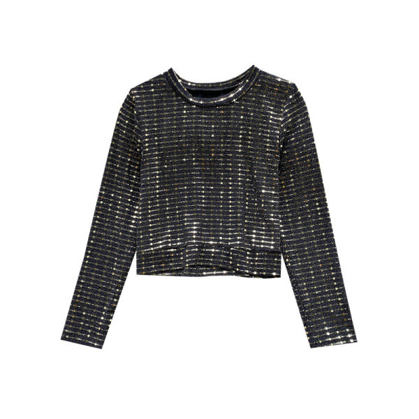 Μοντέρνα κοντή γυναικεία μπλούζα με οβάλ λαιμόκοψη και μακριά μανίκια