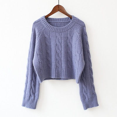 Χειμερινό γυναικείο πουλόβερ με στρογγυλη λαιμόκοψη σύντομο σχέδιο σε διάφορα χρώματα