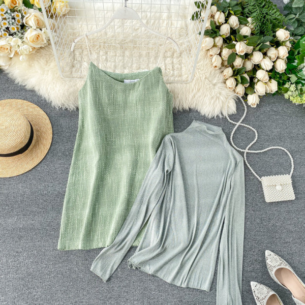 Γυναικείο σετ μπλούζα και φόρεμα σε πράσινο, μπλε και ροζ χρώμα