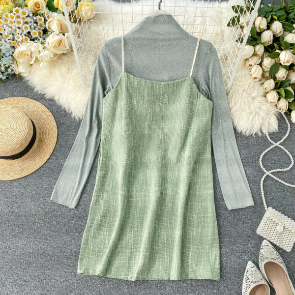 Γυναικείο σετ μπλούζα και φόρεμα σε πράσινο, μπλε και ροζ χρώμα