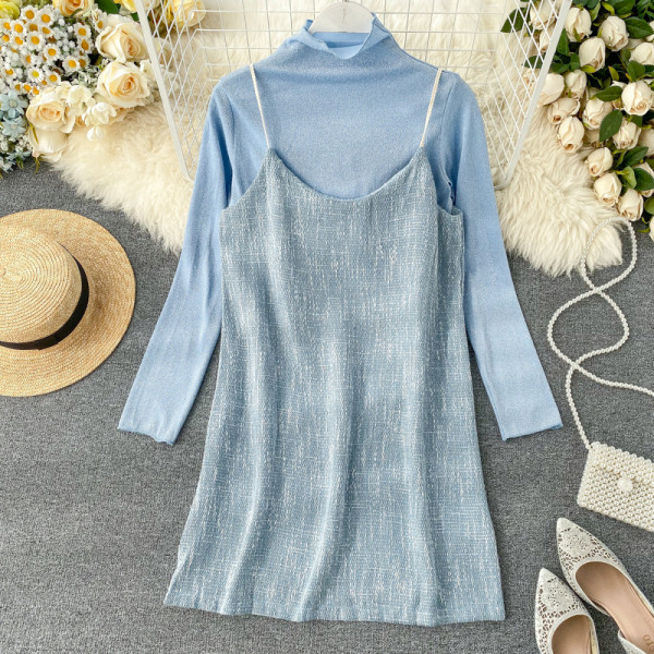 Γυναικείο σετ μπλούζα και φόρεμα σε πράσινο, μπλε και ροζ χρώμα