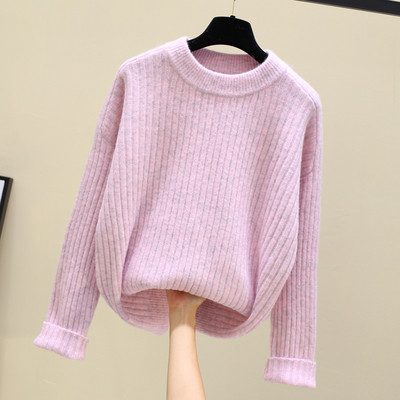 Γυναικείο φθινόπωρο-χειμώνα πουλόβερ με στρογγυλό λαιμόκοψη σε διάφορα χρώματα