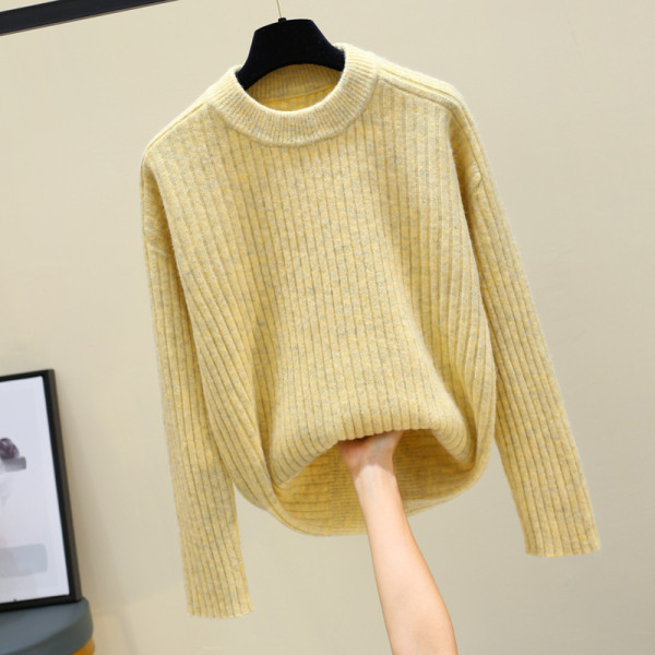 Γυναικείο φθινόπωρο-χειμώνα πουλόβερ με στρογγυλό λαιμόκοψη σε διάφορα χρώματα