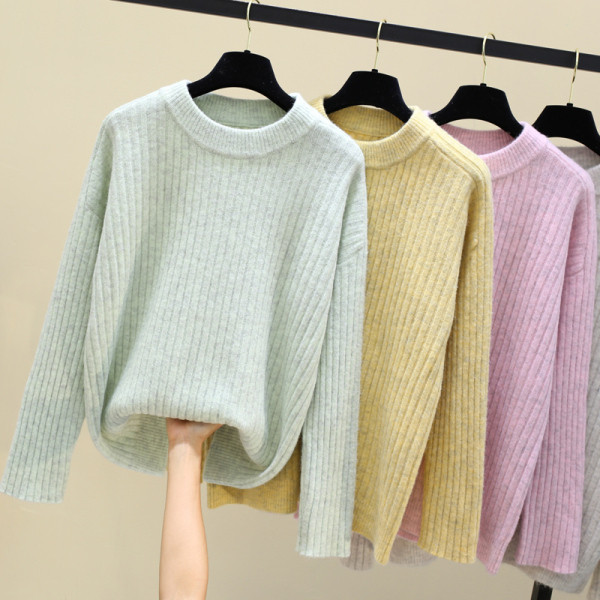 Γυναικείο φθινόπωρο-χειμώνα πουλόβερ με στρογγυλό λαιμόκοψη σε διάφορα χρώματα