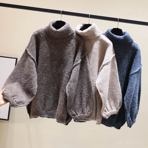 Γυναικείο ζεστό πουλόβερ με υψηλό κολάρο σε διάφορα χρώματα