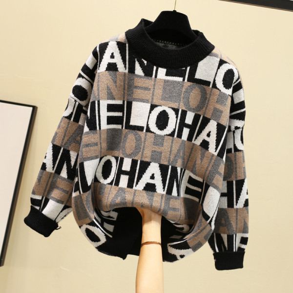 Χειμερινό γυναικείο πουλόβερ με πολύχρωμη εφαρμογή