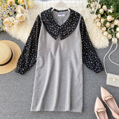 Modern női ruha ovális nyakkivágással és hosszú ujjú három színben