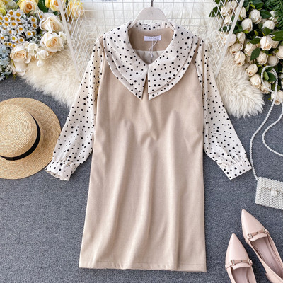 Modern női ruha ovális nyakkivágással és hosszú ujjú három színben