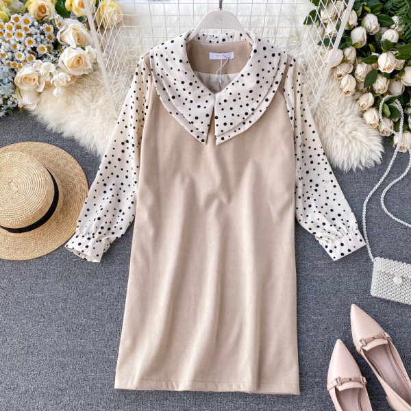 Modern női ruha ovális nyakkivágással és hosszú ujjú három színben