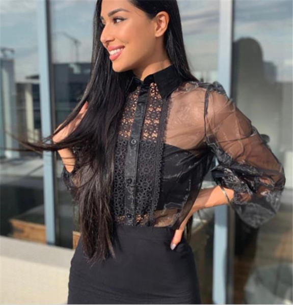 Modern női ing csipkével és gombokkal fehér és fekete színben