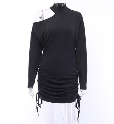 Modern női ruha csupasz váll és nyakkendős fekete színben