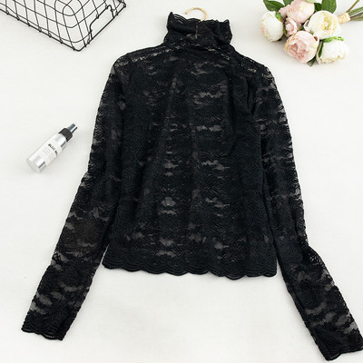 Γυναικεία δαντελένια μπλούζα σε τρία χρώματα με ψηλό γιακά