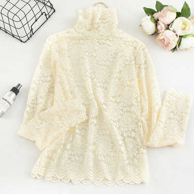 Γυναικεία δαντελένια μπλούζα σε τρία χρώματα με ψηλό γιακά