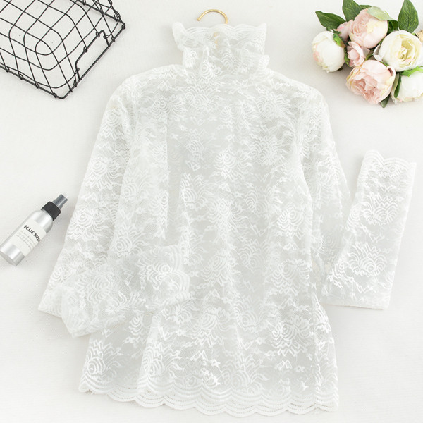 Γυναικεία δαντελένια μπλούζα σε τρία χρώματα με ψηλό γιακά