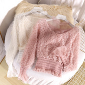 Modern, hosszú ujjú női blúz, tüll fehér, fekete és rózsaszín színben