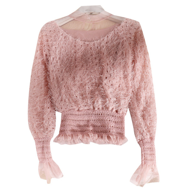 Modern, hosszú ujjú női blúz, tüll fehér, fekete és rózsaszín színben