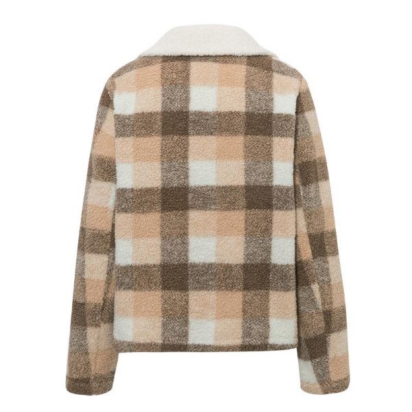 Modern női rövid kockás kabát gombokkal