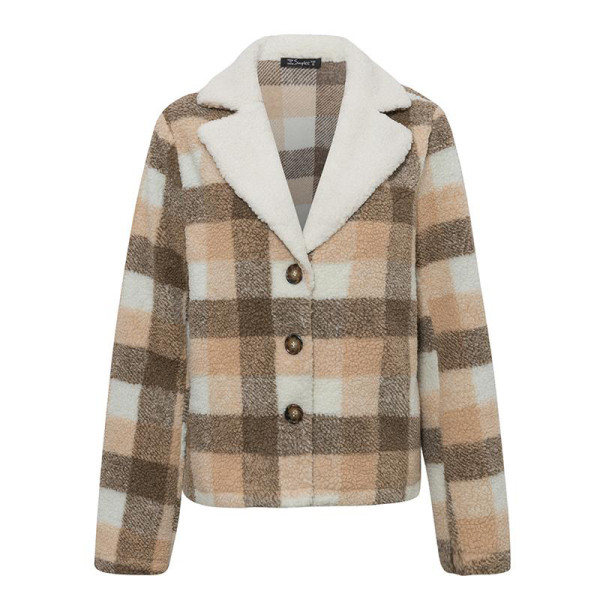 Modern női rövid kockás kabát gombokkal