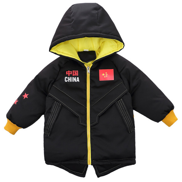 Modern gyerekkabát fiúknak kapucnival és színes rátéttel, két színben