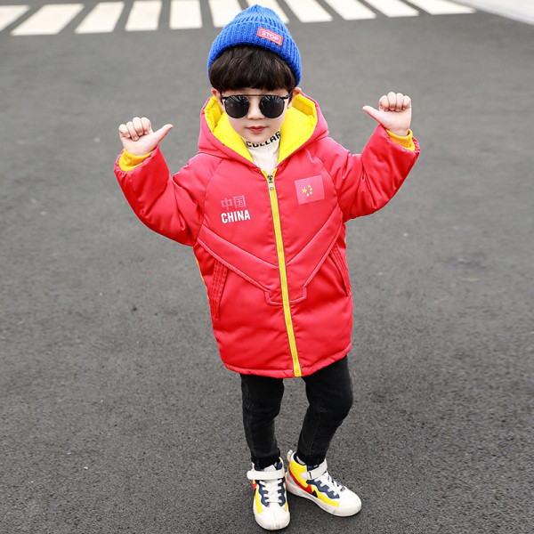 Modern gyerekkabát fiúknak kapucnival és színes rátéttel, két színben