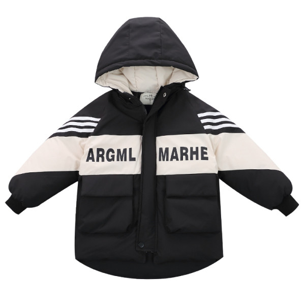 Alkalmi gyerekkabát fiúknak zsebekkel és cipzárral fekete és kék színben