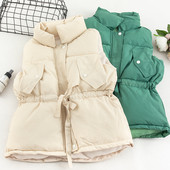 Alkalmi női mellény magas gallérral és zsebekkel, négy színben