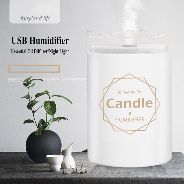 Ултразвуков овлажнител за въздух с дизайн на свещ в бял, розов и син цвят 