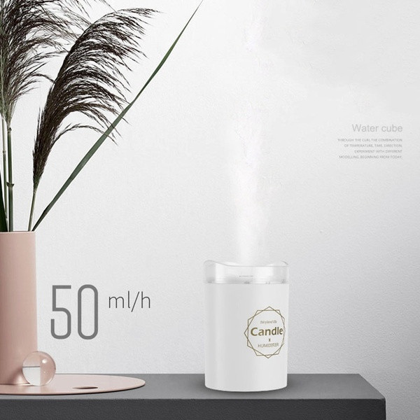 Ултразвуков овлажнител за въздух с дизайн на свещ в бял, розов и син цвят 