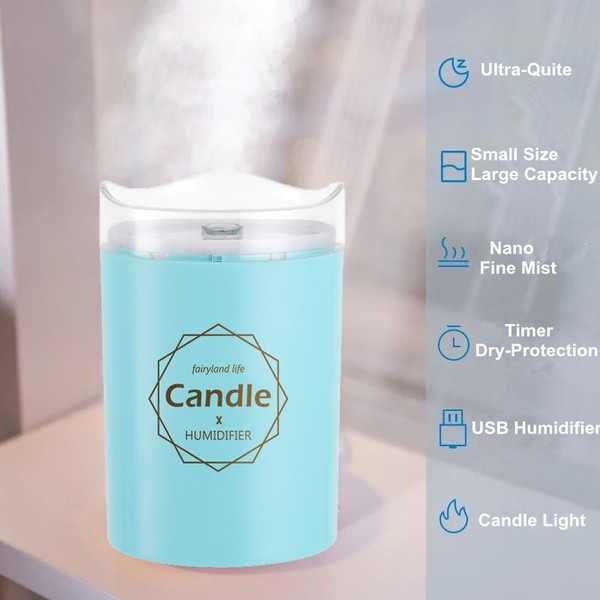 Ултразвуков овлажнител за въздух с дизайн на свещ в бял, розов и син цвят 