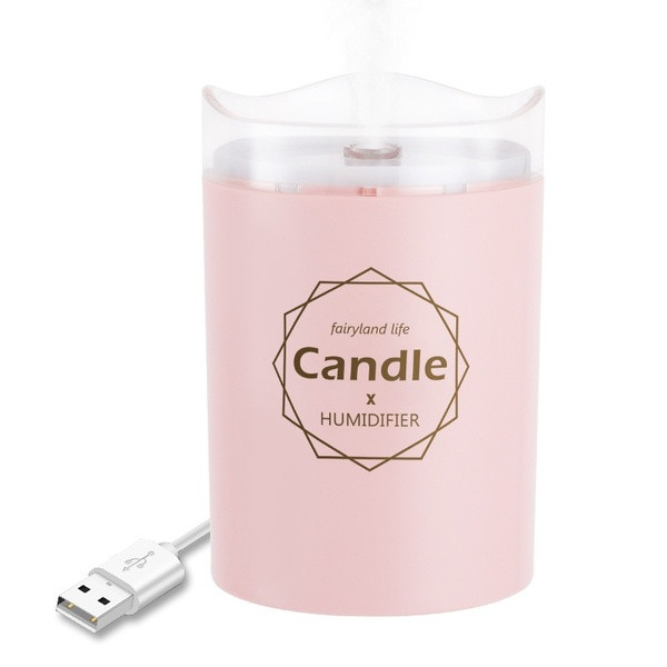 Ултразвуков овлажнител за въздух с дизайн на свещ в бял, розов и син цвят