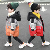 Μοντέρνο παιδικό χειμωνιάτικο μπουφάν για αγόρια με κουκούλα και τσέπη σε δύο χρώματα