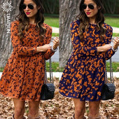 Μοντέρνο γυναικείοα φθινοπωρινό φόρεμα με μακρύ μανίκι με O-λαιμόοψη σε δύο χρώματα