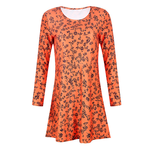 Μοντέρνο γυναικείοα φθινοπωρινό φόρεμα με μακρύ μανίκι με O-λαιμόοψη σε δύο χρώματα