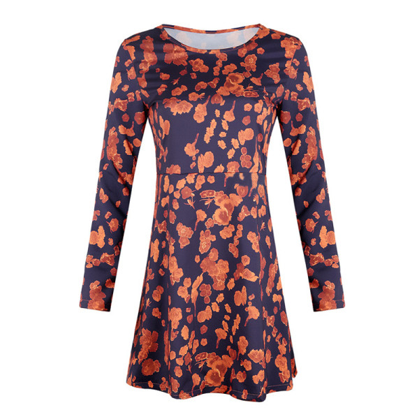 Μοντέρνο γυναικείοα φθινοπωρινό φόρεμα με μακρύ μανίκι με O-λαιμόοψη σε δύο χρώματα