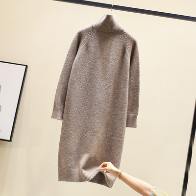 Γυναικείο χειμωνιάτικο φόρεμα με υψηλό κολάρο πόλο σε διάφορα χρώματα ευρύ μοντέλο