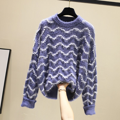 Χειμερινό γυναικείο πουλόβερ  με στρογγυλη λαιμόκοψη ευρύ σχέδιο σε διάφορα χρώματα
