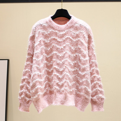 Χειμερινό γυναικείο πουλόβερ  με στρογγυλη λαιμόκοψη ευρύ σχέδιο σε διάφορα χρώματα