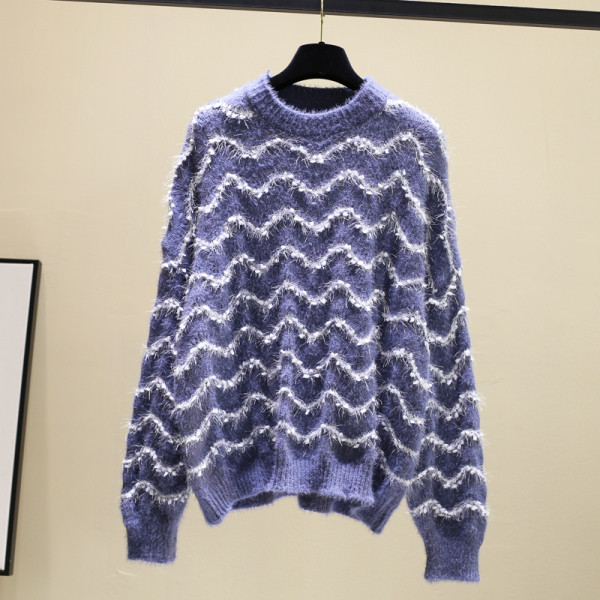 Χειμερινό γυναικείο πουλόβερ  με στρογγυλη λαιμόκοψη ευρύ σχέδιο σε διάφορα χρώματα