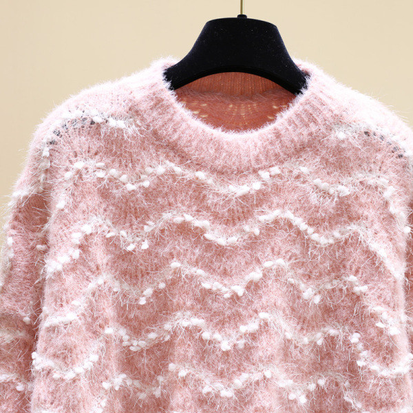 Χειμερινό γυναικείο πουλόβερ  με στρογγυλη λαιμόκοψη ευρύ σχέδιο σε διάφορα χρώματα