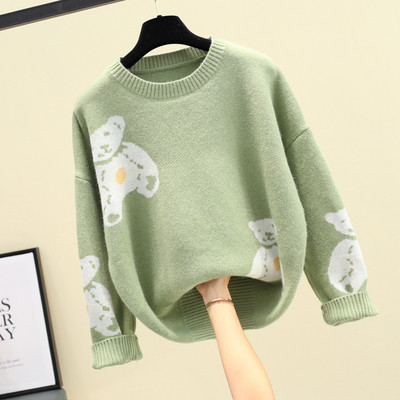 Μοντέρνο χειμερινό πουλόβερ για γυναίκες με στρογγυλό ντεκολτέ σε κίτρινο, μοβ και πράσινο χρώμα