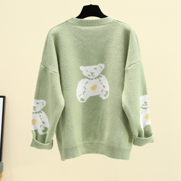 Μοντέρνο χειμερινό πουλόβερ για γυναίκες με στρογγυλό ντεκολτέ σε κίτρινο, μοβ και πράσινο χρώμα