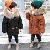 Modern gyerek téli kabát kapucnival és pehellyel három színben