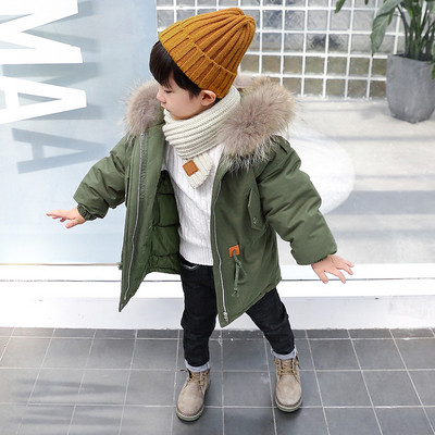 Modern gyerek téli kabát kapucnival és pehellyel három színben