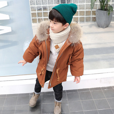 Modern gyerek téli kabát kapucnival és pehellyel három színben