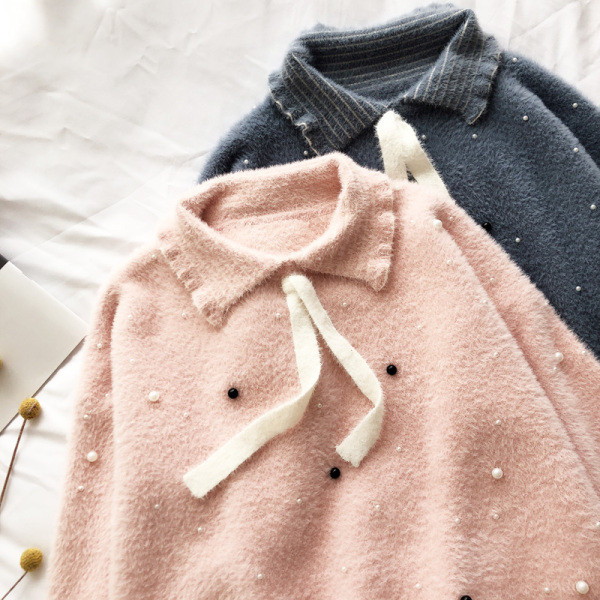 Női téli pulóver klasszikus gallérral több színben