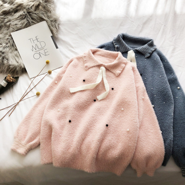 Női téli pulóver klasszikus gallérral több színben