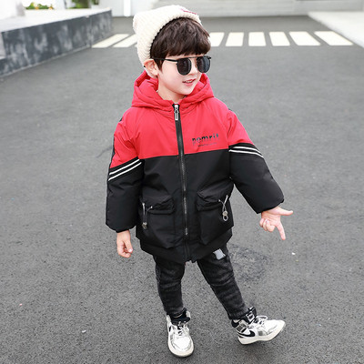 Μοντέρνο παιδικό μπουφάν με κουκούλα και τσέπες σε δύο χρώματα